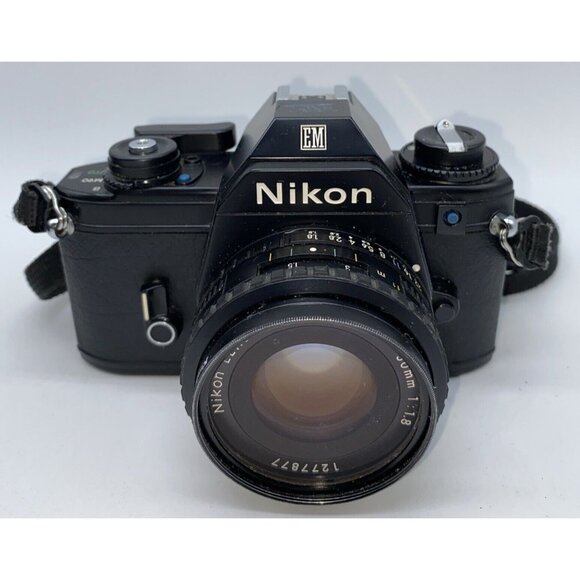 NIKON EM 35mm SLR Film Camera Series E 50mm 1:1.8 Lens Case Strap Untested - Picture 2 of 16